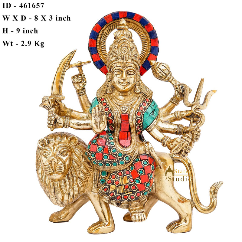 Brass Maa Durga Idol Sherawali Statue Religious Home Temple Décor Showpiece 9"
