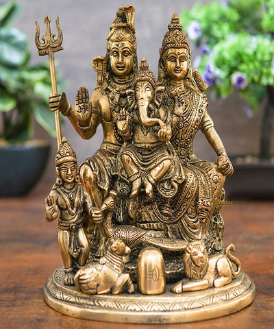 Brass Shiva Family Idol Shiv Parivar Statue Puja Religious Home Décor Gift 9"