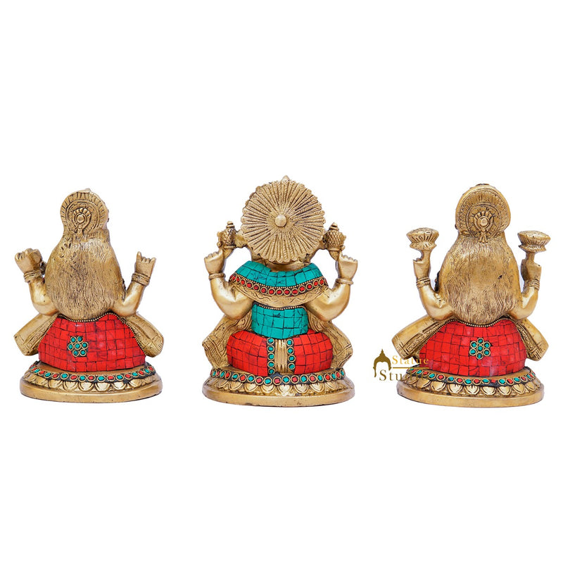 Brass Ganesha Laxmi Saraswati Statue Home Pooja Office Décor Diwali Gift Idols 8"
