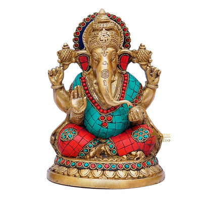 Brass Ganesha Statue Ganpati Idol Home Pooja Office Décor Diwali Gift Idol 8"