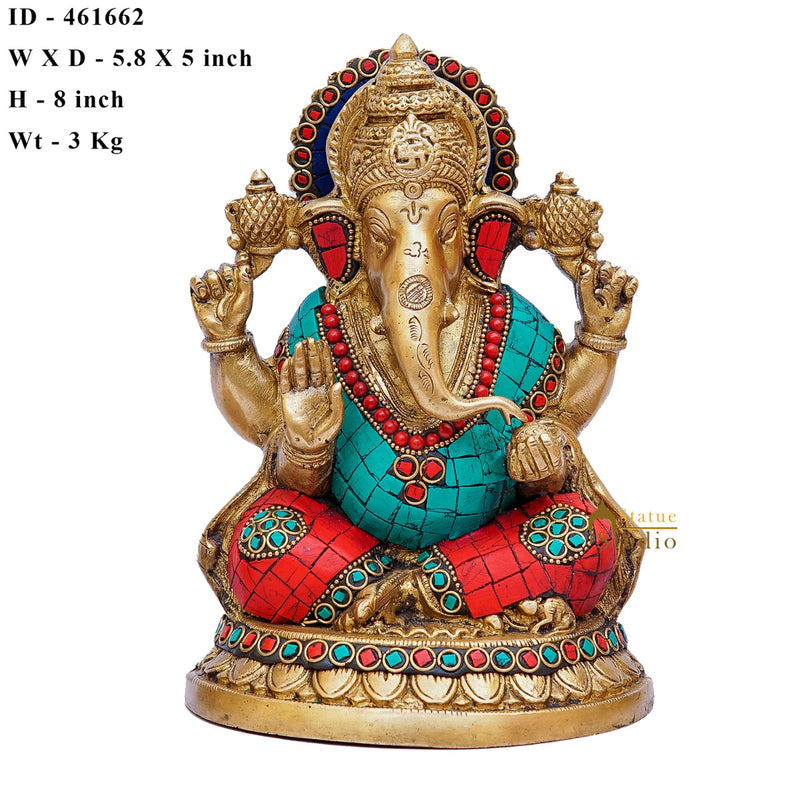 Brass Ganesha Statue Ganpati Idol Home Pooja Office Décor Diwali Gift Idol 8"