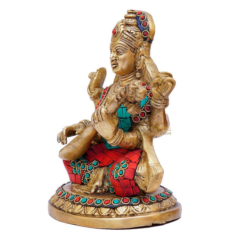 Brass Saraswati Statue Home Pooja Office Décor Diwali Gift Idol 8"