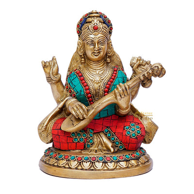 Brass Saraswati Statue Home Pooja Office Décor Diwali Gift Idol 8"