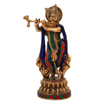 Brass Krishna Idol For Home Office Table Décor Pooja Room Gift Statue 10"