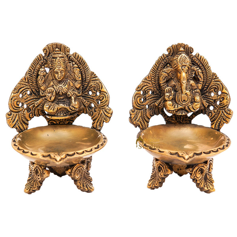 Brass Ganesha Lakshmi Diya For Pooja Room Home Diwali Décor Gift Showpiece 5"