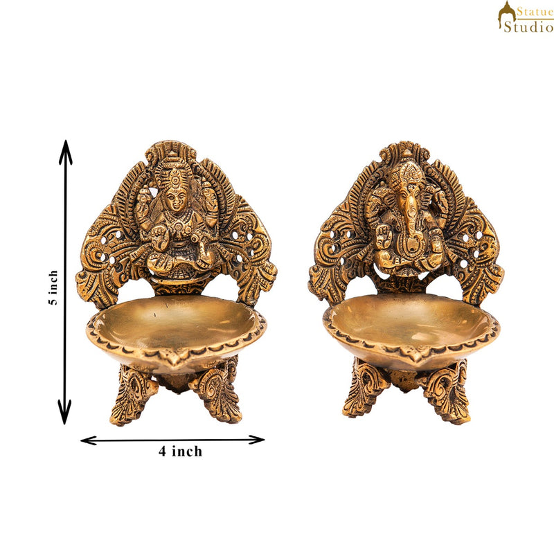 Brass Ganesha Lakshmi Diya For Pooja Room Home Diwali Décor Gift Showpiece 5"
