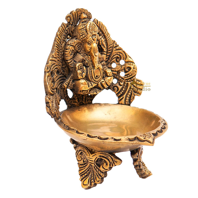 Brass Ganesha Diya For Pooja Room Home Diwali Décor Gift Showpiece 5"