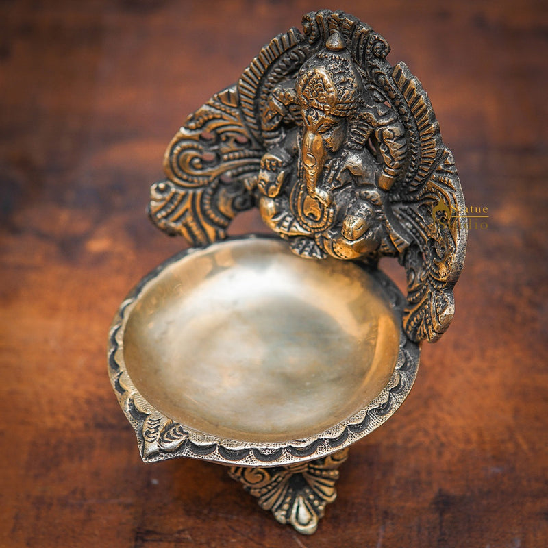 Brass Ganesha Diya For Pooja Room Home Diwali Décor Gift Showpiece 5"