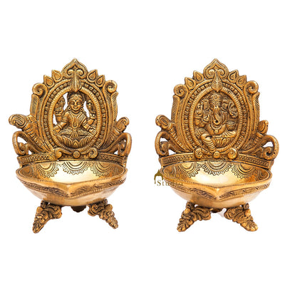Brass Ganesha Lakshmi Diya For Pooja Room Home Diwali Décor Gift Showpiece 7"