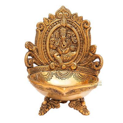 Brass Ganesha Diya For Pooja Room Home Diwali Décor Gift Showpiece 7"