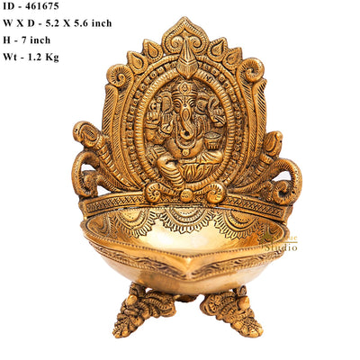 Brass Ganesha Diya For Pooja Room Home Diwali Décor Gift Showpiece 7"