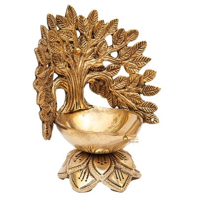 Brass Tree Diya For Pooja Room Home Diwali Décor Gift Showpiece 5"
