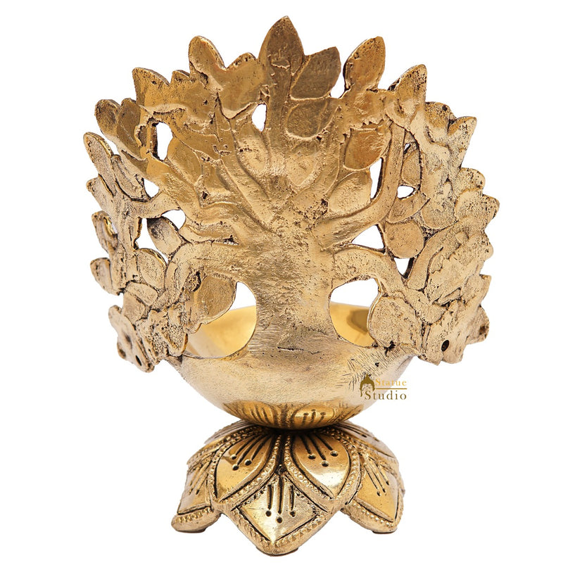 Brass Tree Diya For Pooja Room Home Diwali Décor Gift Showpiece 5"