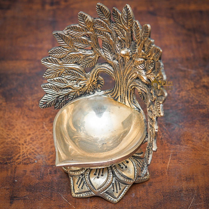 Brass Tree Diya For Pooja Room Home Diwali Décor Gift Showpiece 5" - 461677