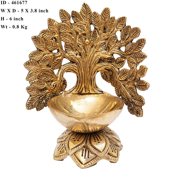 Brass Tree Diya For Pooja Room Home Diwali Décor Gift Showpiece 5"