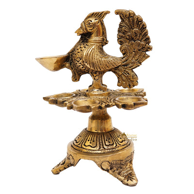 Brass Peacock Bird Diya For Pooja Room Home Diwali Décor Gift Showpiece 7"