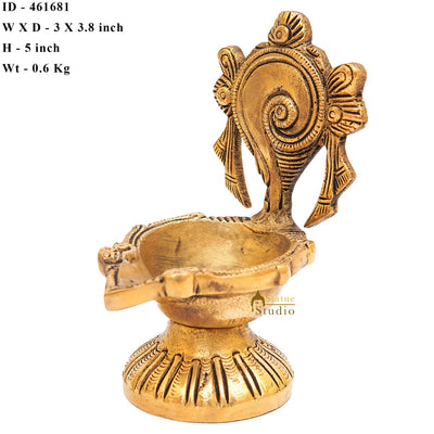 Brass Shankh Diya For Pooja Room Home Diwali Décor Gift Showpiece 5"