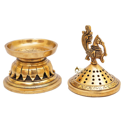 Brass Dhoop Dani Incense Burner For Pooja Room Décor Diwali Gift Showpiece 6"