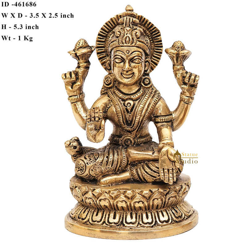 Brass Lakshmi Statue Laxmi Idol For Home Office Diwali Puja Décor Idol Showpiece 5"