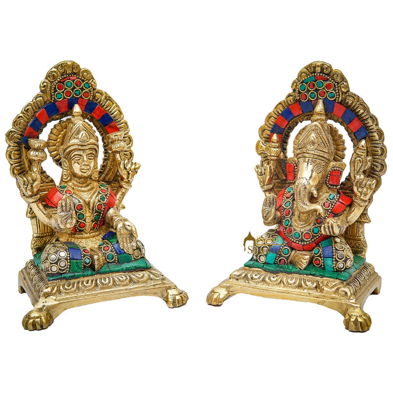Brass Ganesha Lakshmi Idols For Home Diwali Pooja Room Décor Gift Showpiece 6"