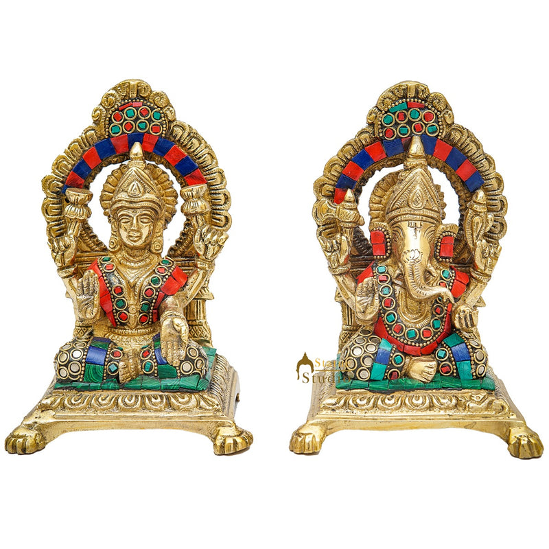 Brass Ganesha Lakshmi Idols For Home Diwali Pooja Room Décor Gift Showpiece 6"