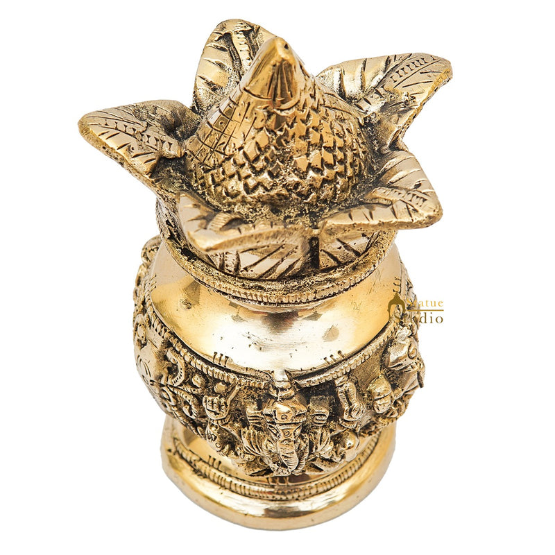 Brass Hindu Gods Engraved Kalash For Home Temple Pooja Room Décor Showpiece 6"