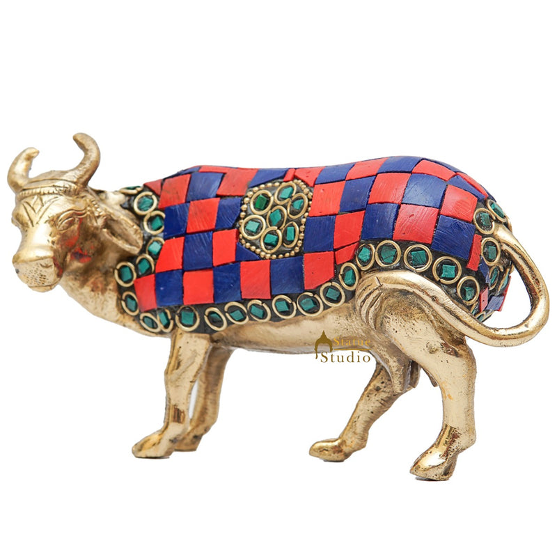 Brass Holy Cow Idol Home Temple Pooja Room Décor Diwali Wedding Gift Statue