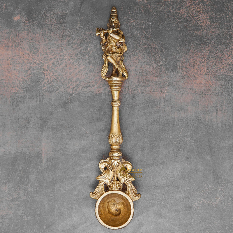 Brass Krishna Pooja Spoon For Home Puja Room Décor Gift Showpiece 9"