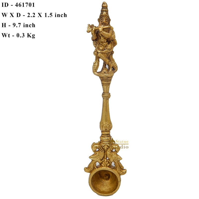 Brass Krishna Pooja Spoon For Home Puja Room Décor Gift Showpiece 9"