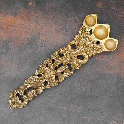Brass 3 Wick Pooja Spoon For Home Puja Room Décor Gift Showpiece 10"