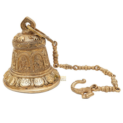 Brass Hindu Gods Engraved Bell For Home Temple Pooja Room Décor Showpiece 8"