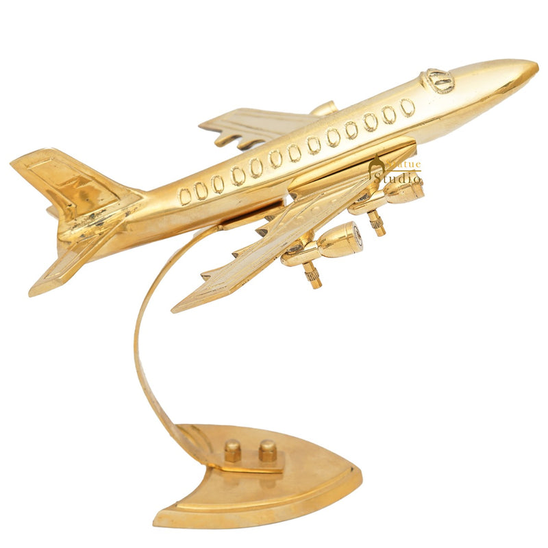 Brass Airplane Model Showpiece For Home Office Desk Table Décor Gift 8"