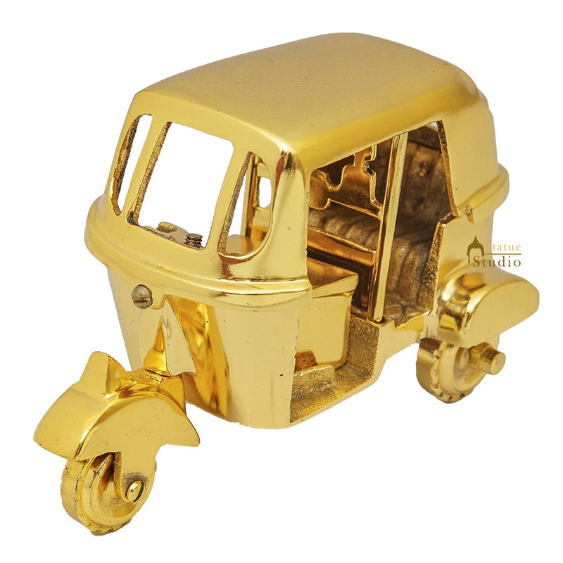 Brass Indian Auto Rickshaw Model Showpiece For Home Office Desk Table Décor Gift 5"