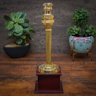 Brass Indian Ashok Stambh Pillar Showpiece For Home Office Desk Gift Décor 14"