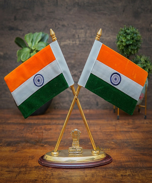Brass Indian Flag Showpiece For Office Desk Table Décor Corporate Gift