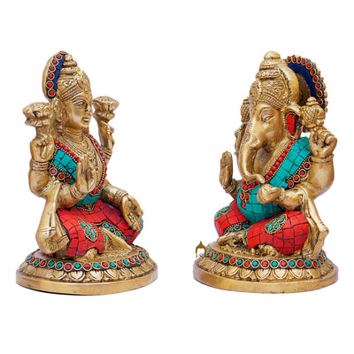 Brass Ganesha Lakshmi Idols For Home Diwali Pooja Room Décor Gift Showpiece 8"