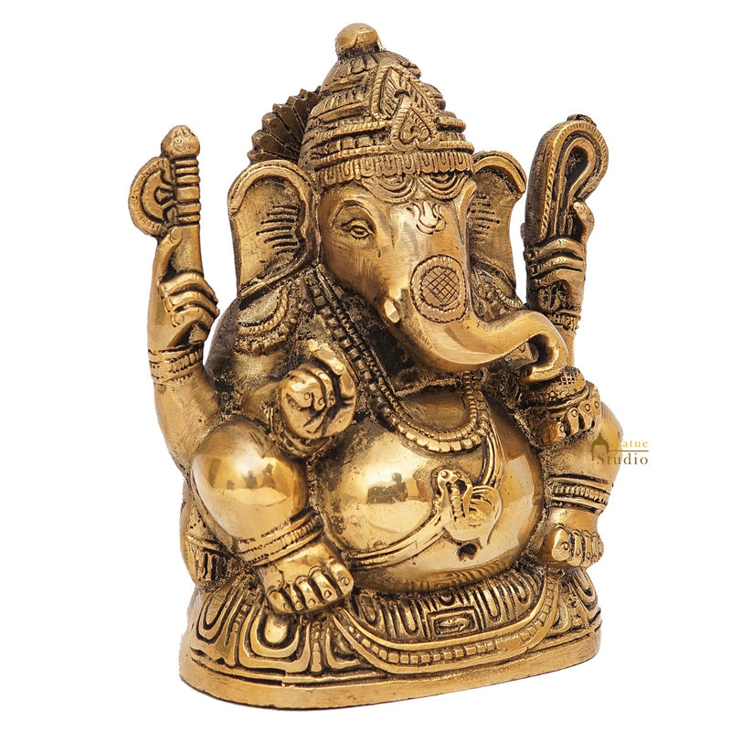 Brass Ganesha Statue Ganpati Idol For Home Office Diwali Puja Décor Idol Showpiece 5"