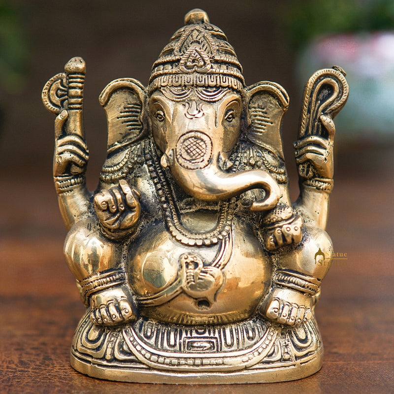 Brass Ganesha Statue Ganpati Idol For Home Office Diwali Puja Décor Idol Showpiece 5"