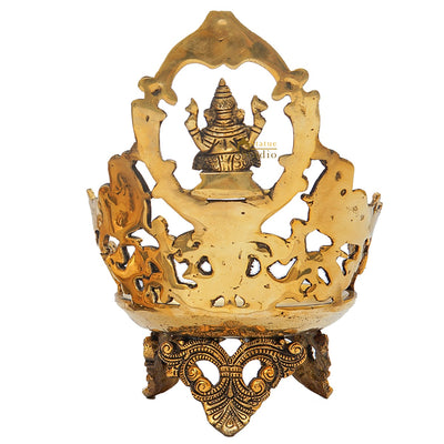 Brass Ganpati Lamp Temple Home Décor Ganesha With Peacock Diya For Diwali Puja Gift Showpiece 10"