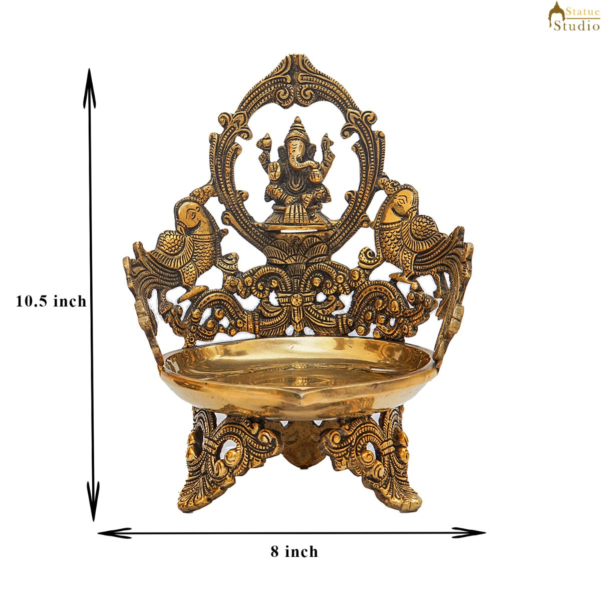ECraftIndia Lord Ganesha Deepak In Ottone – Supporto Per Stoppino Con Campane, Decorazione Parete Oro - 4