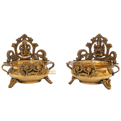 Brass Ganesha Lakshmi Urli Temple Home Décor For Diwali Puja Gift Showpiece 7"
