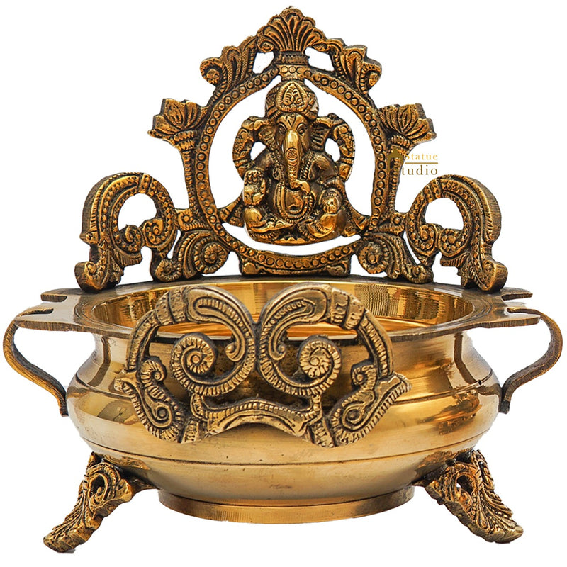 Brass Ganesha Lakshmi Urli Temple Home Décor For Diwali Puja Gift Showpiece 7"