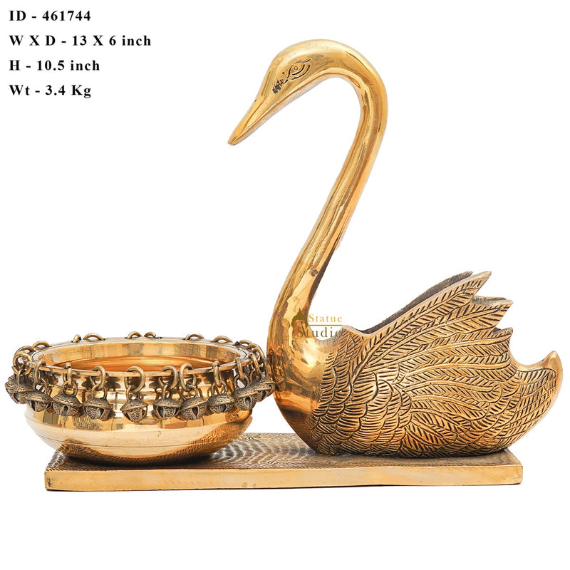 Brass Swan Showpiece With Urli Bowl Home Office Garden Décor Gift Statue 10"