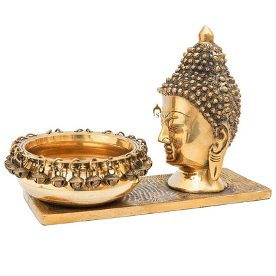 Brass Buddha Head Showpiece With Urli Bowl Home Office Garden Décor Gift Statue 8"