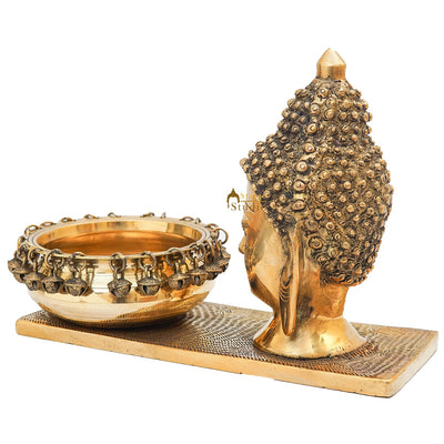 Brass Buddha Head Showpiece With Urli Bowl Home Office Garden Décor Gift Statue 8"