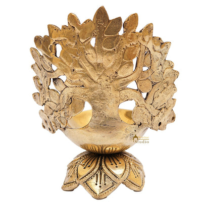 Brass Designer Tree Diya For Home Temple Office Pooja Room Gift Décor 6"