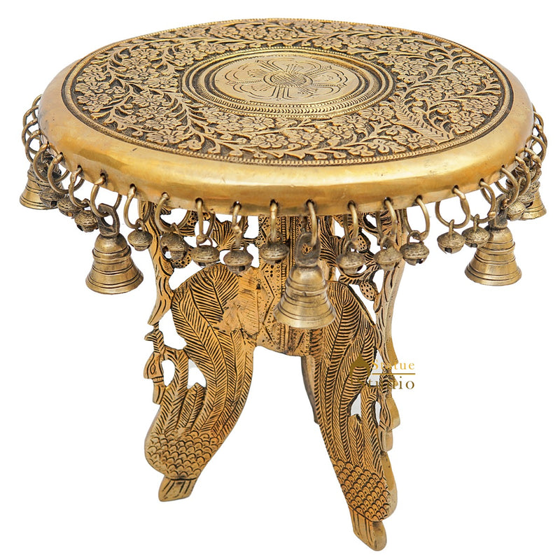 Brass Designer Chowki Side Stool Pedestal Antique Furniture Home Pooja Room Décor 11"
