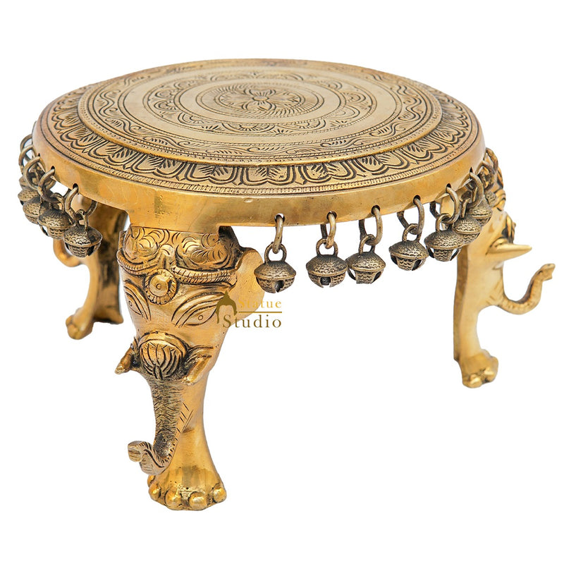 Brass Designer Puja Chowki Pedestal Antique Furniture Home Pooja Room Décor 6"