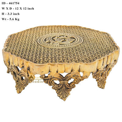 Brass Designer Puja Chowki Pedestal Antique Furniture Home Pooja Room Décor 3"
