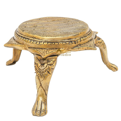 Brass Designer Puja Chowki Pedestal Antique Furniture Home Pooja Room Décor 5"